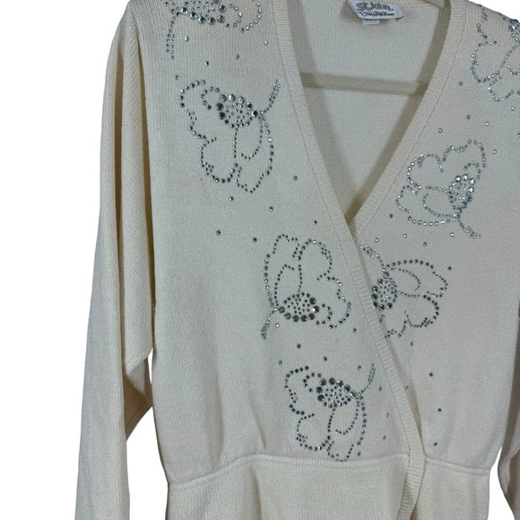 Vintage St John for Saks Sweater with bejeweled floral pattern 10 medium - Picture 3 of 7